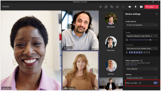 Mirror video in Microsoft Teams