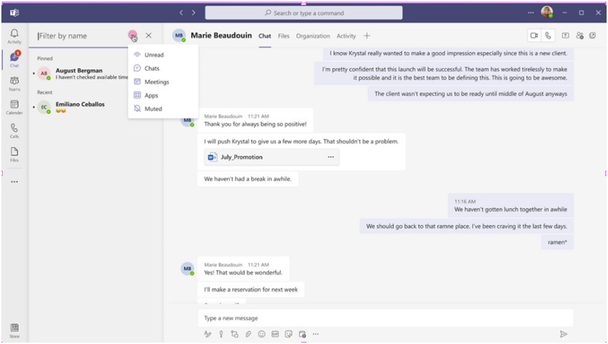CHat filter for non-meeting chats in Microsoft Teams