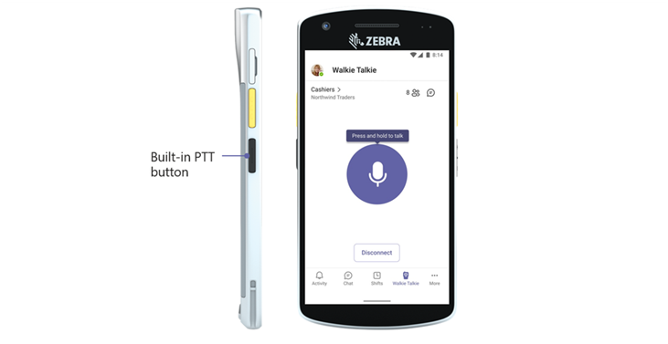Walkie Talkie app in Teams is available on Zebra android devices and all iOS mobile devices in Microsoft Teams