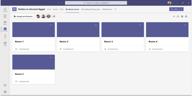 Breakout room pre-meeting room creation and participant assignment in Microsoft Teams